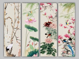 四条屏花鸟