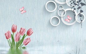 电视背景墙 圆圈 百合花