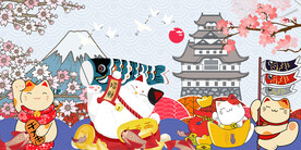 招财猫日式料理店背景墙