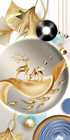 现代简约金色银杏叶麋鹿玄关