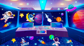 卡通星空宇航员背景墙