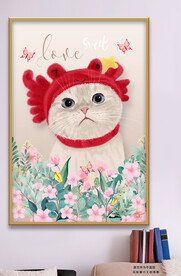 花丛中的小猫咪装饰画