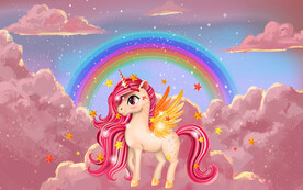 粉色天空梦幻独角兽背景墙