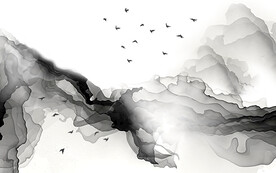 轻奢装饰画 水墨线条山水画弧线