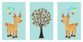 轻奢装饰画 麋鹿 叶子 树