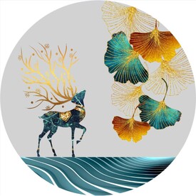 轻奢装饰画 杏叶 麋鹿