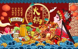 国潮火锅美食背景墙图片
