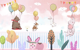 卡通动物儿童房背景墙