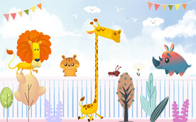 卡通动物儿童房背景墙