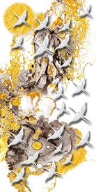 抽象线条飞鸟金色挂画