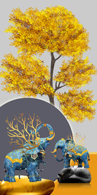 轻奢装饰画 大象 树