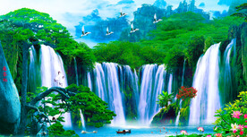 迎客松瀑布装饰画