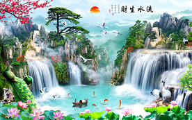 大气山水流水生财高山流水背景墙