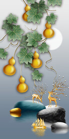 轻奢装饰画 麋鹿 葫芦 石头