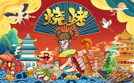 国潮烧烤工装背景图片