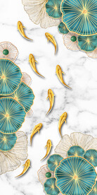 金色荷花九鱼图