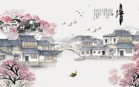 轻奢装饰画新中式山水情江南风光