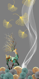 轻奢装饰画 麋鹿杏叶 线条弧线