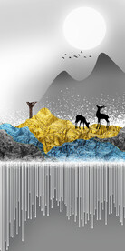 轻奢装饰画 麋鹿 线条