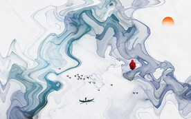 轻奢装饰画 抽象线条弧线日出