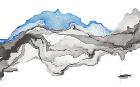 轻奢装饰画 抽象水墨线条弧线船