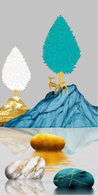 轻奢装饰画 麋鹿 白色树 石头