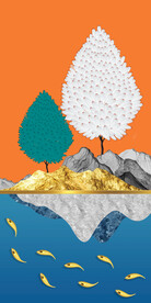 轻奢装饰画 麋鹿 白色树 金鱼