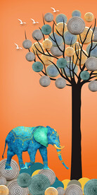 轻奢装饰画 大象 圆圈 树
