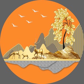 轻奢装饰画 金叶树 麋鹿