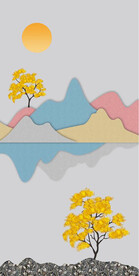 轻奢装饰画 新中式山水画日出树