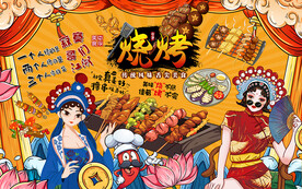 国潮烧烤撸串工装背景墙