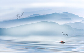 轻奢装饰画 新中式山水画 船