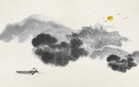 轻奢装饰画 新中式水墨山水画船