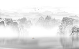 新中式极简灰色山水画背景墙