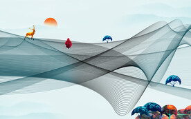 轻奢装饰画 新中式山水画 弧线