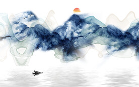 轻奢装饰画新中式水墨山水画日出