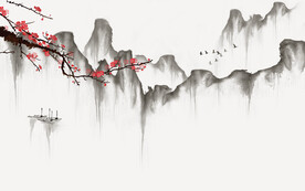 轻奢装饰画新中式水墨山水 梅花