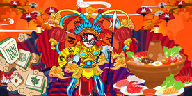 国潮美食火锅背景画