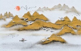 轻奢装饰画 金色山水画 日出