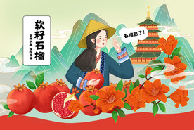 石榴包装手绘插画 国潮风名族风