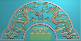 双龙戏珠墓碑帽头精雕图