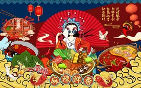 火锅工装国潮背景图片