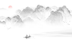 轻奢装饰画 新中式水墨山水画船