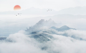 轻奢装饰画 新中式山水画 日出