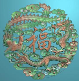 荷花鱼图年年有余圆形精雕图