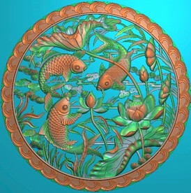 荷花鱼年年有鱼年年有余圆形挂屏