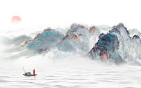 轻奢装饰画 水墨山水画 船