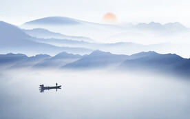 轻奢装饰画 水墨山水画 太阳