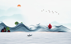 轻奢装饰画 新中式山水画 船