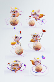 3D卡通动物小狐狸宇航员